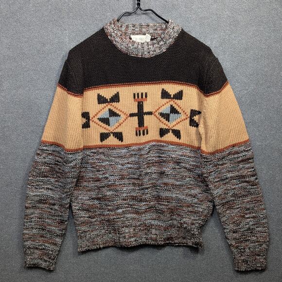 Vtg Gimbels Sweater Mens Medium Southwestern Aztec Graphic Print 70s 80s Knit - Picture 1 of 10